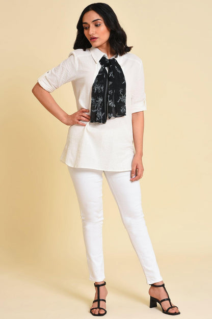 W for Woman White Seer Sucket Top With Detachable Scarf
