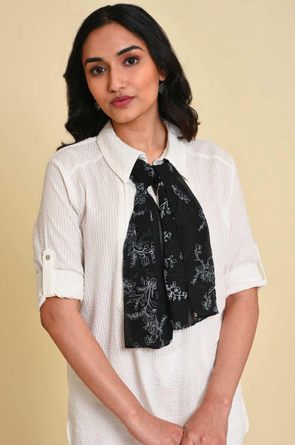 W for Woman White Seer Sucket Top With Detachable Scarf
