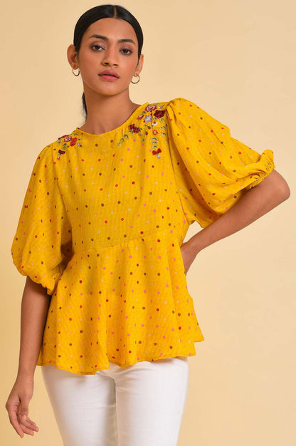 W for Woman Yellow Embroidered Peplum Top