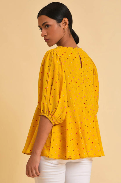 W for Woman Yellow Embroidered Peplum Top