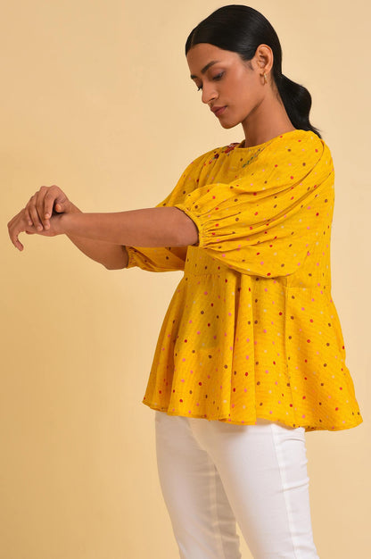 W for Woman Yellow Embroidered Peplum Top