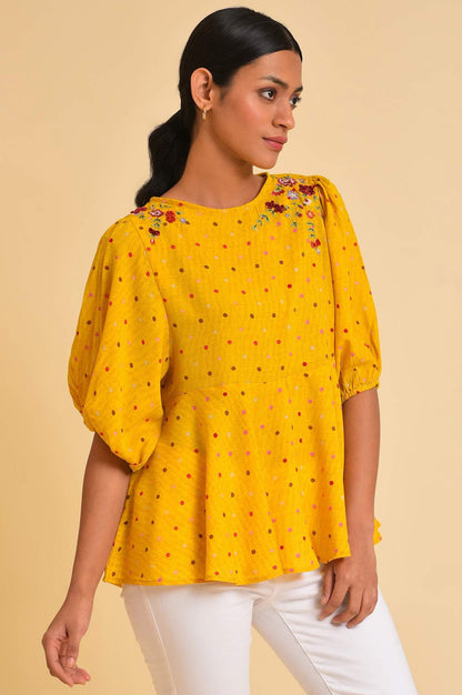 W for Woman Yellow Embroidered Peplum Top