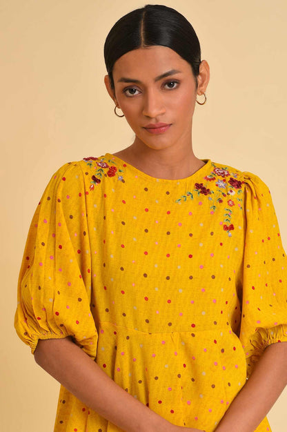 W for Woman Yellow Embroidered Peplum Top