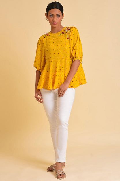 W for Woman Yellow Embroidered Peplum Top
