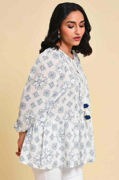 W for Woman White Geometric Print Gathered Top