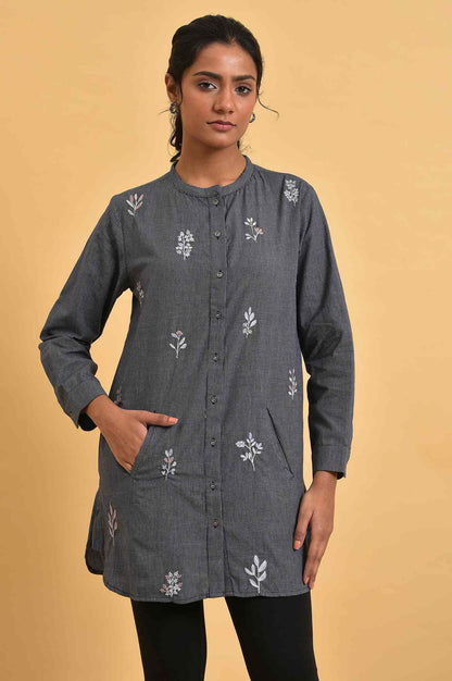 W for Woman Grey Checker Embroidered Western Tunic