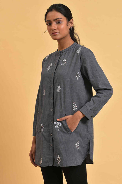 W for Woman Grey Checker Embroidered Western Tunic
