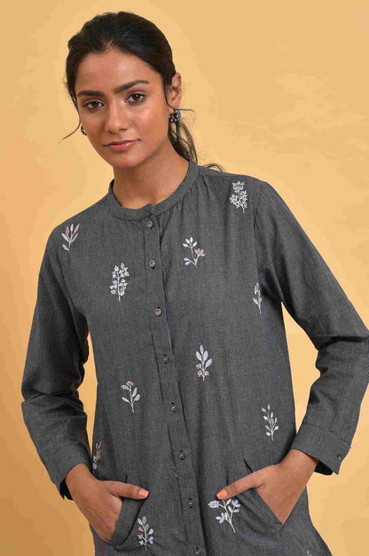 W for Woman Grey Checker Embroidered Western Tunic