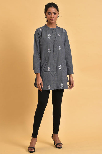 W for Woman Grey Checker Embroidered Western Tunic