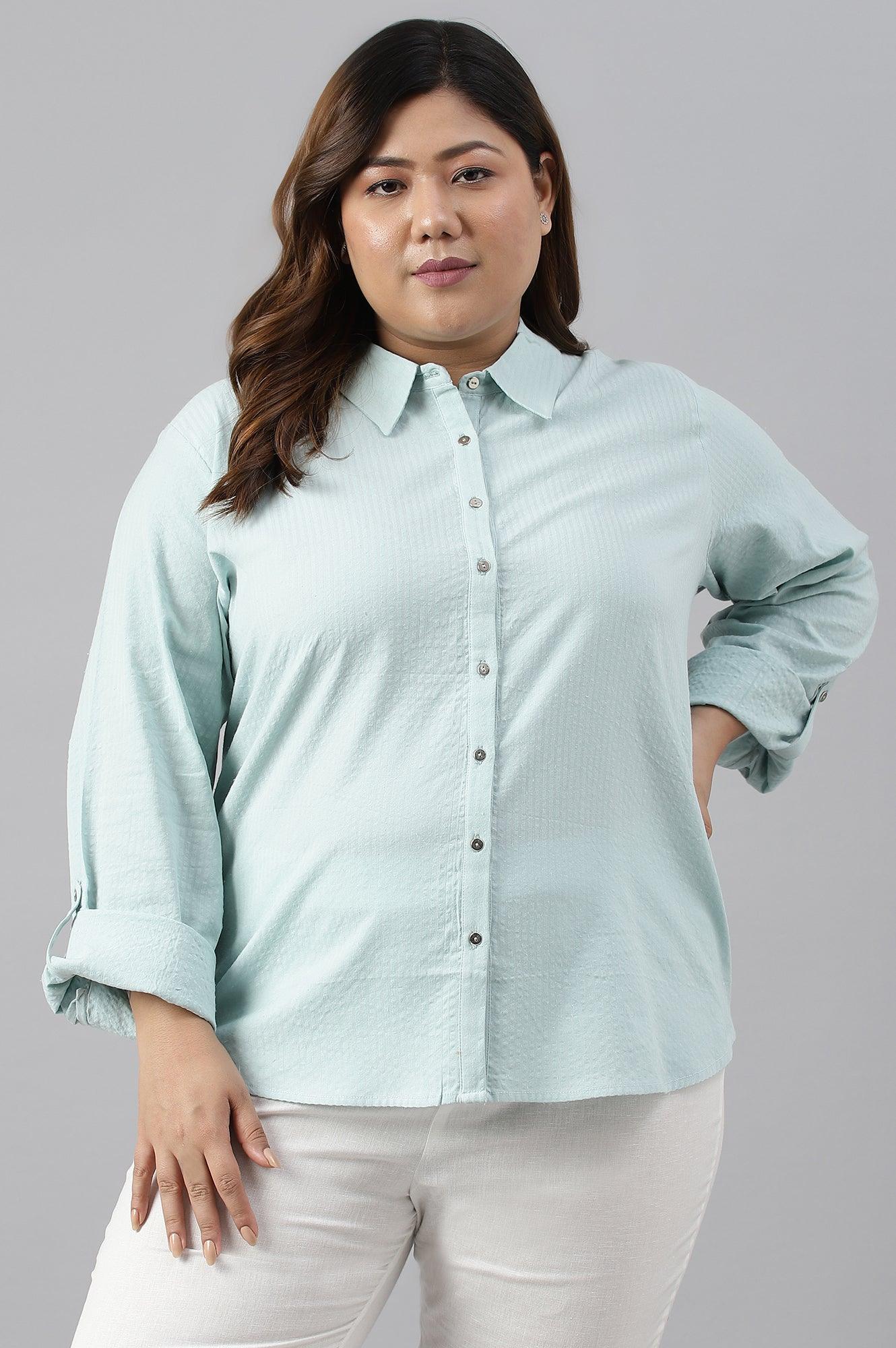 W for Woman Light Blue Western Buton-Down Plus Size Top