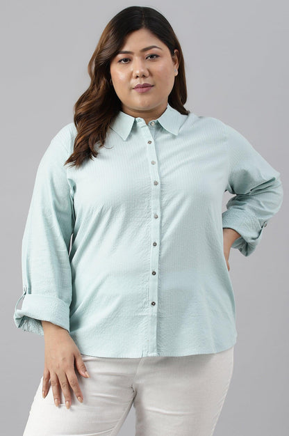 W for Woman Light Blue Western Buton-Down Plus Size Top