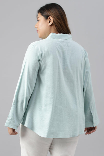 W for Woman Light Blue Western Buton-Down Plus Size Top