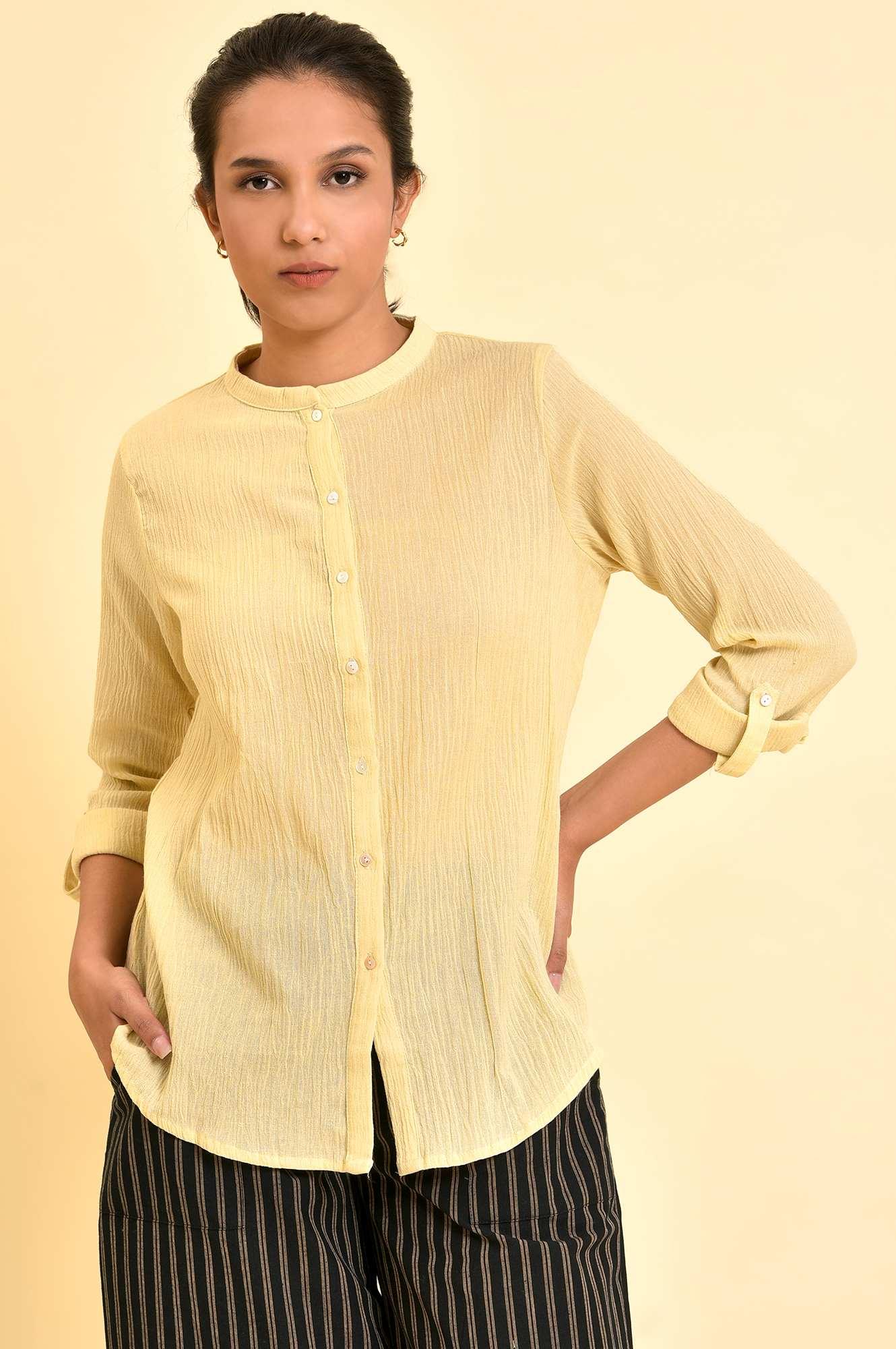 W for Woman Yellow Mandarin Collar Top