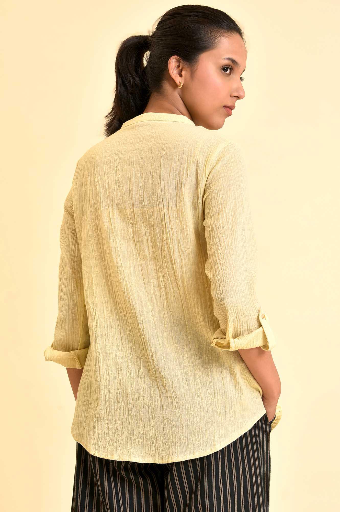 W for Woman Yellow Mandarin Collar Top