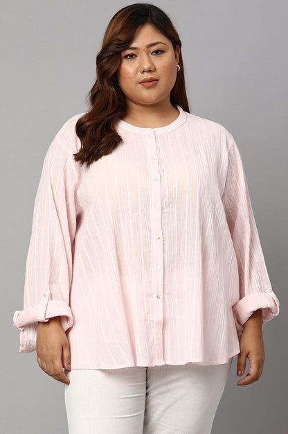 W for Woman Light Pink Mandarin Collar Plus Size Top