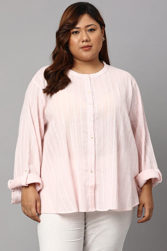 W for Woman Light Pink Mandarin Collar Plus Size Top