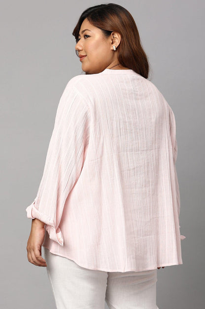 W for Woman Light Pink Mandarin Collar Plus Size Top