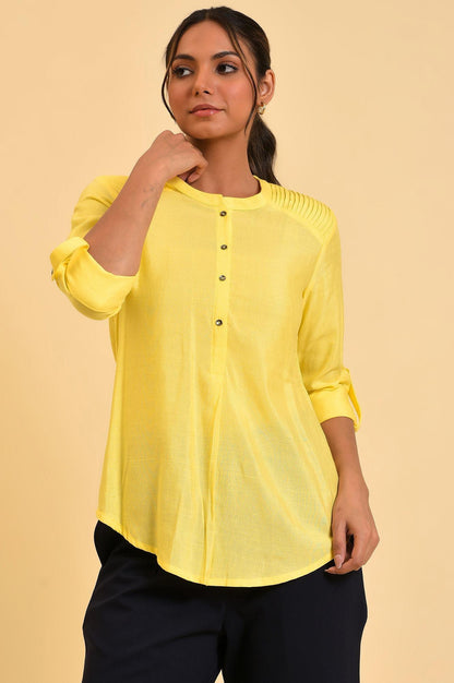 W for Woman Yellow Blue Cotton Flax Top