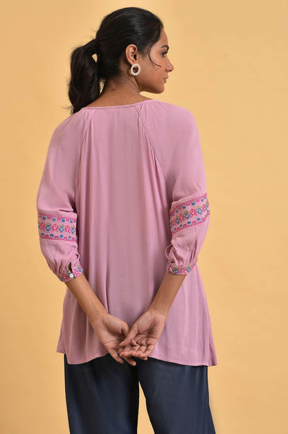 W for Woman Pink Embroidered Western Top
