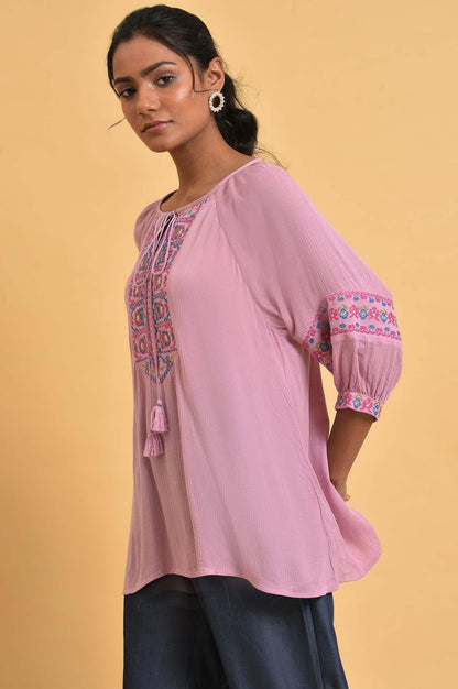 W for Woman Pink Embroidered Western Top