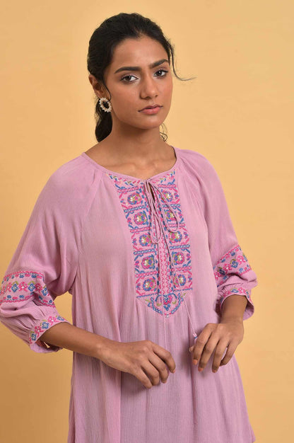 W for Woman Pink Embroidered Western Top