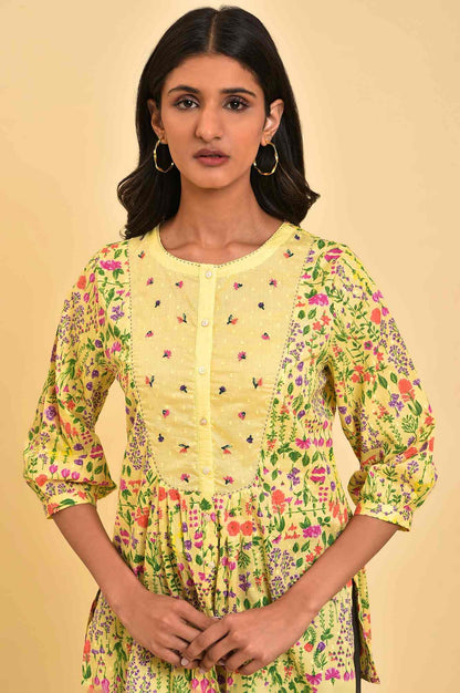 W for Woman Yellow Floral Printed Top With Thread Embroidery