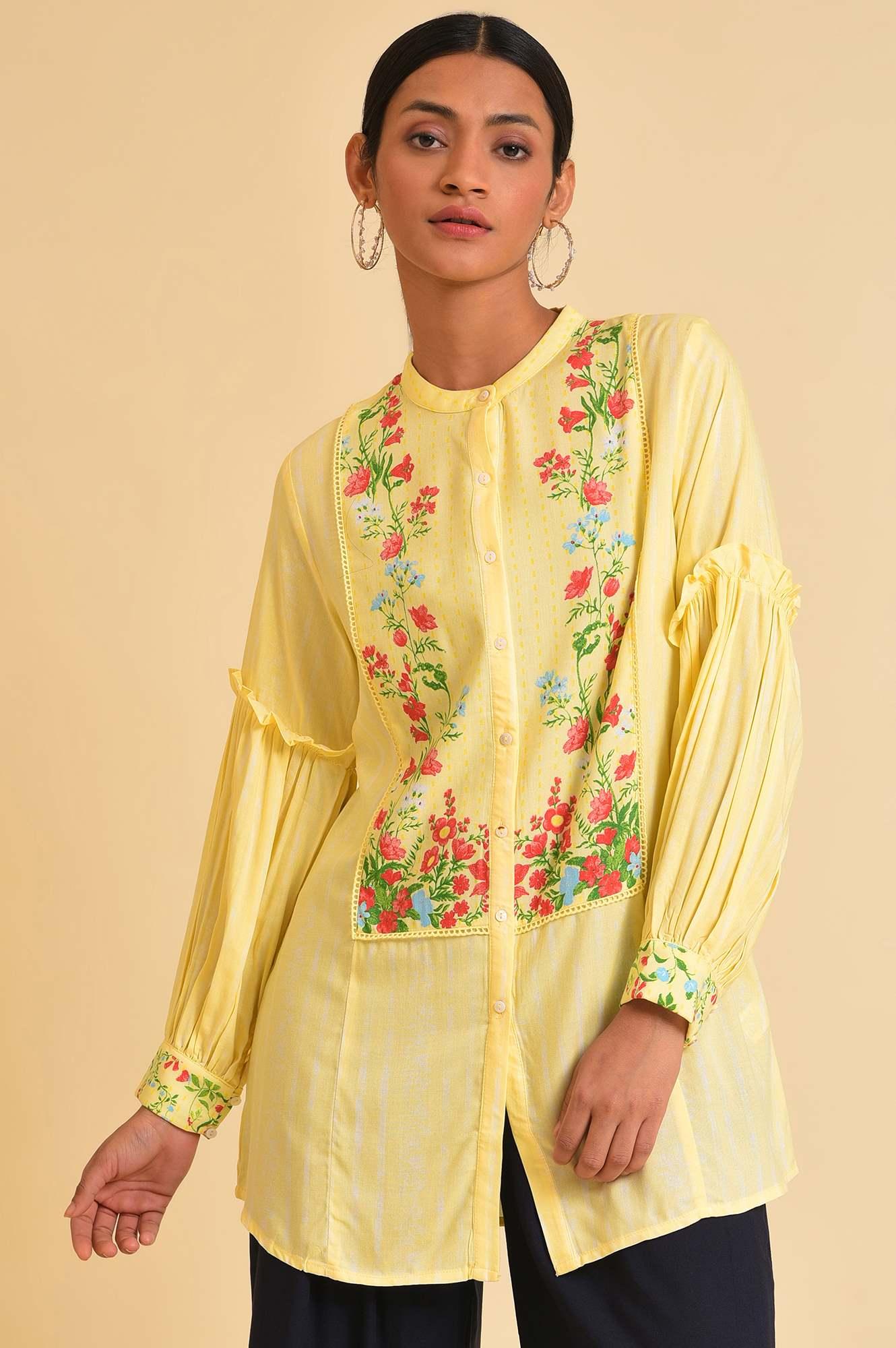 W for Woman Yellow Floral Printed Top