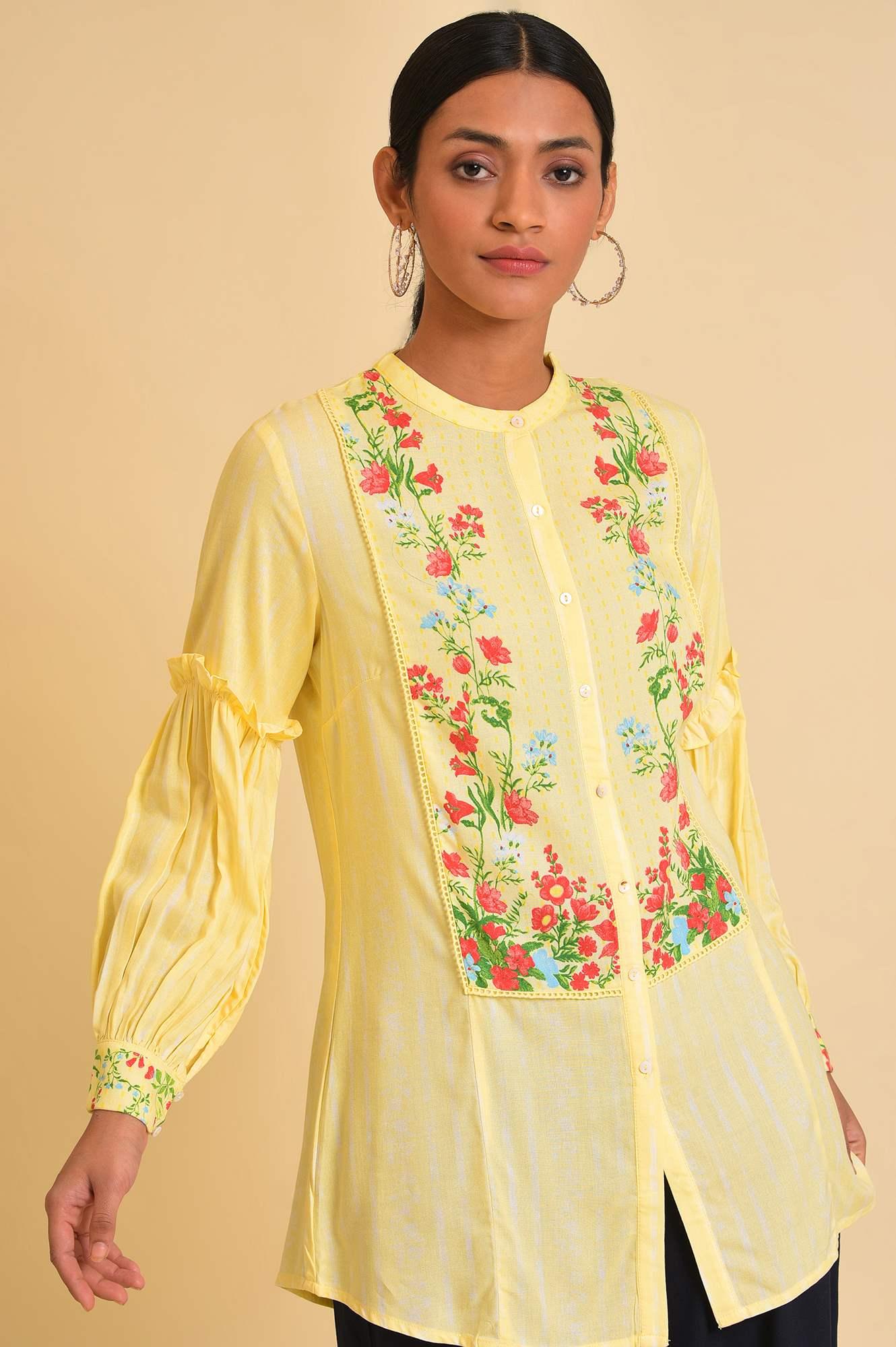 W for Woman Yellow Floral Printed Top