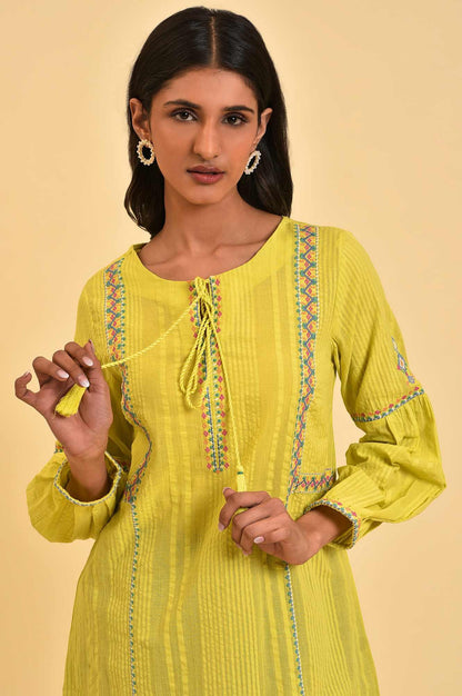 W for Woman Lime Yellow Seer Sucker Printed Top