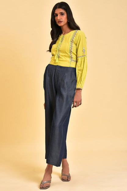 W for Woman Lime Yellow Seer Sucker Printed Top