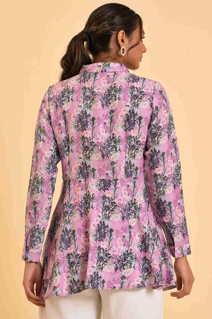 W for Woman Purple Floral Printed Flared Top