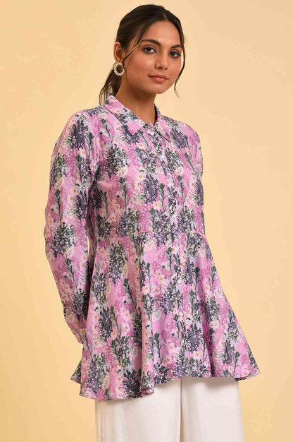 W for Woman Purple Floral Printed Flared Top