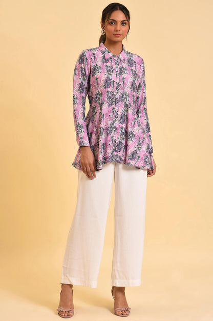 W for Woman Purple Floral Printed Flared Top