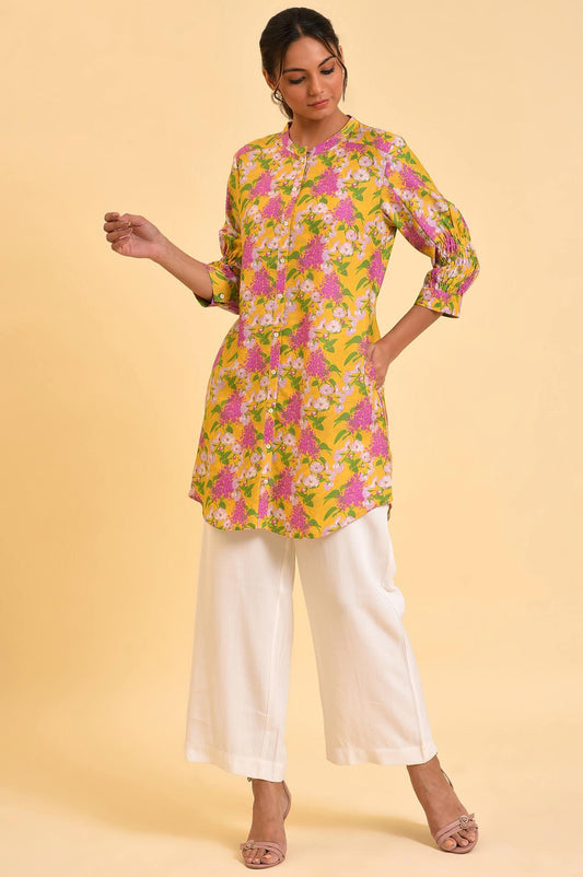 W for Woman Yellow Floral Printed Button Down Tunic