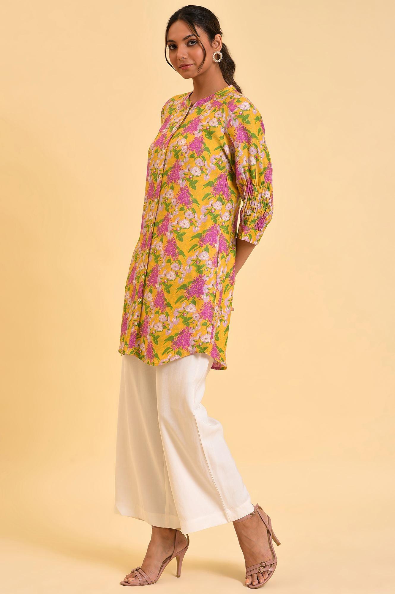 W for Woman Yellow Floral Printed Button Down Tunic