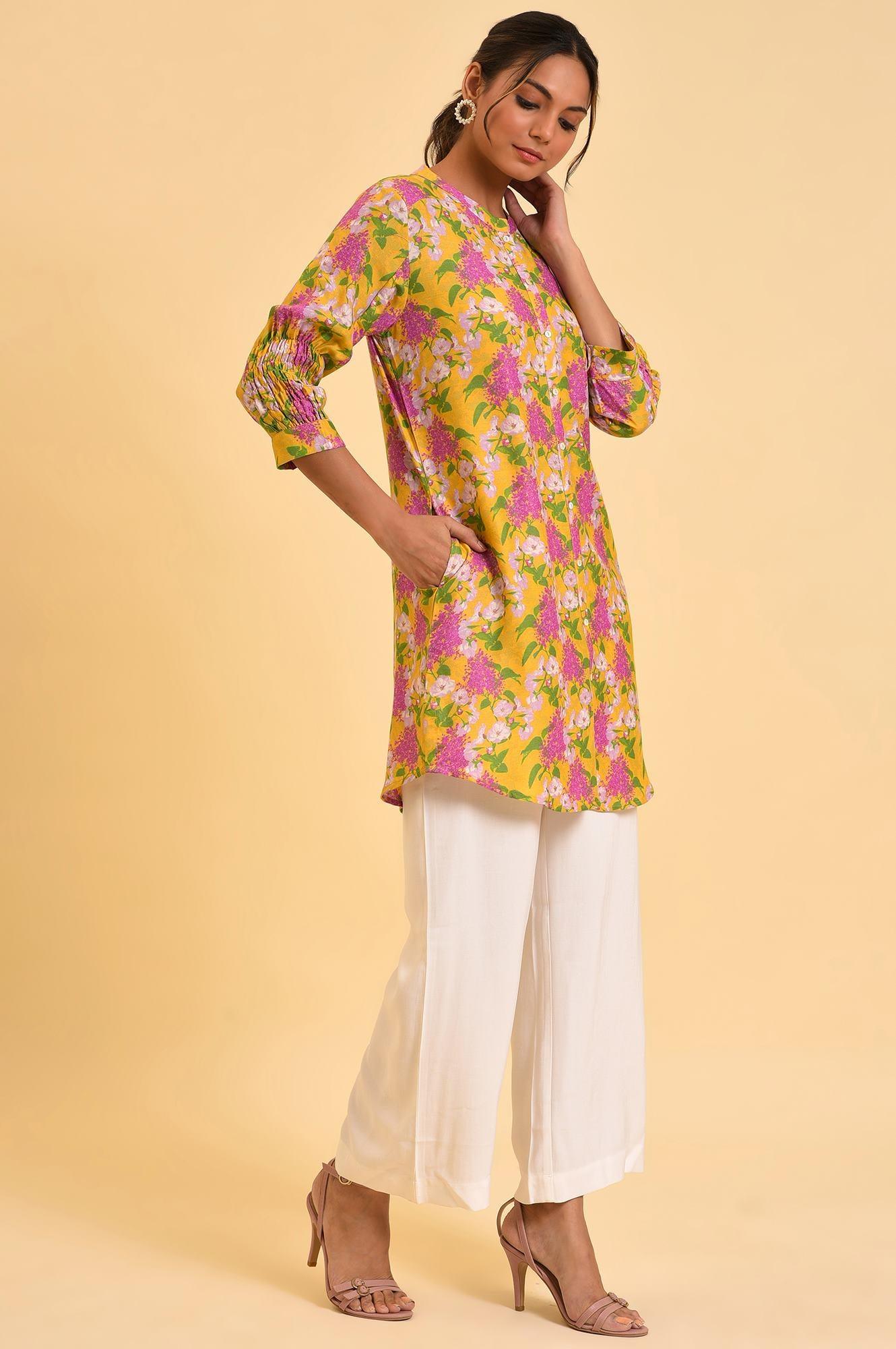W for Woman Yellow Floral Printed Button Down Tunic