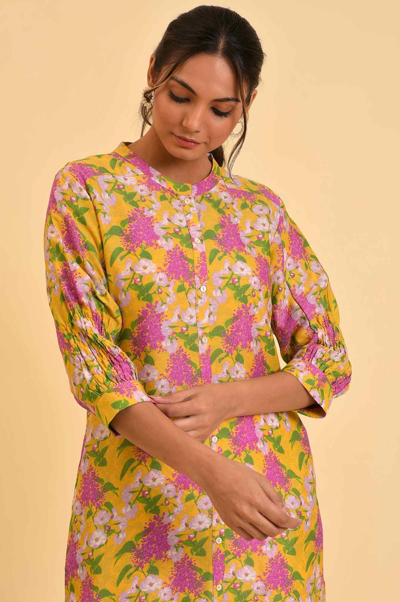 W for Woman Yellow Floral Printed Button Down Tunic