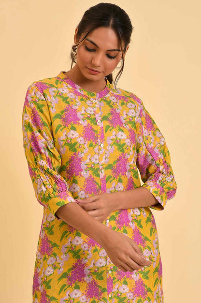 W for Woman Yellow Floral Printed Button Down Tunic