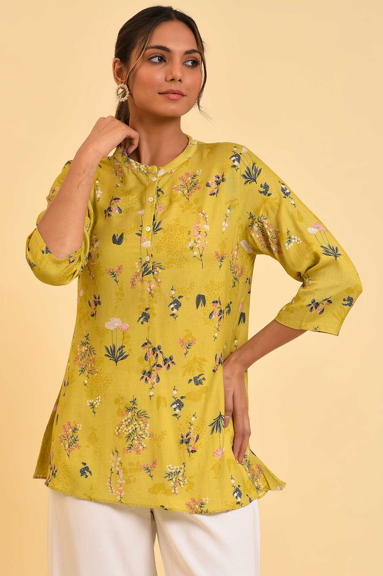 W for Woman Yellow Floral Straight Top