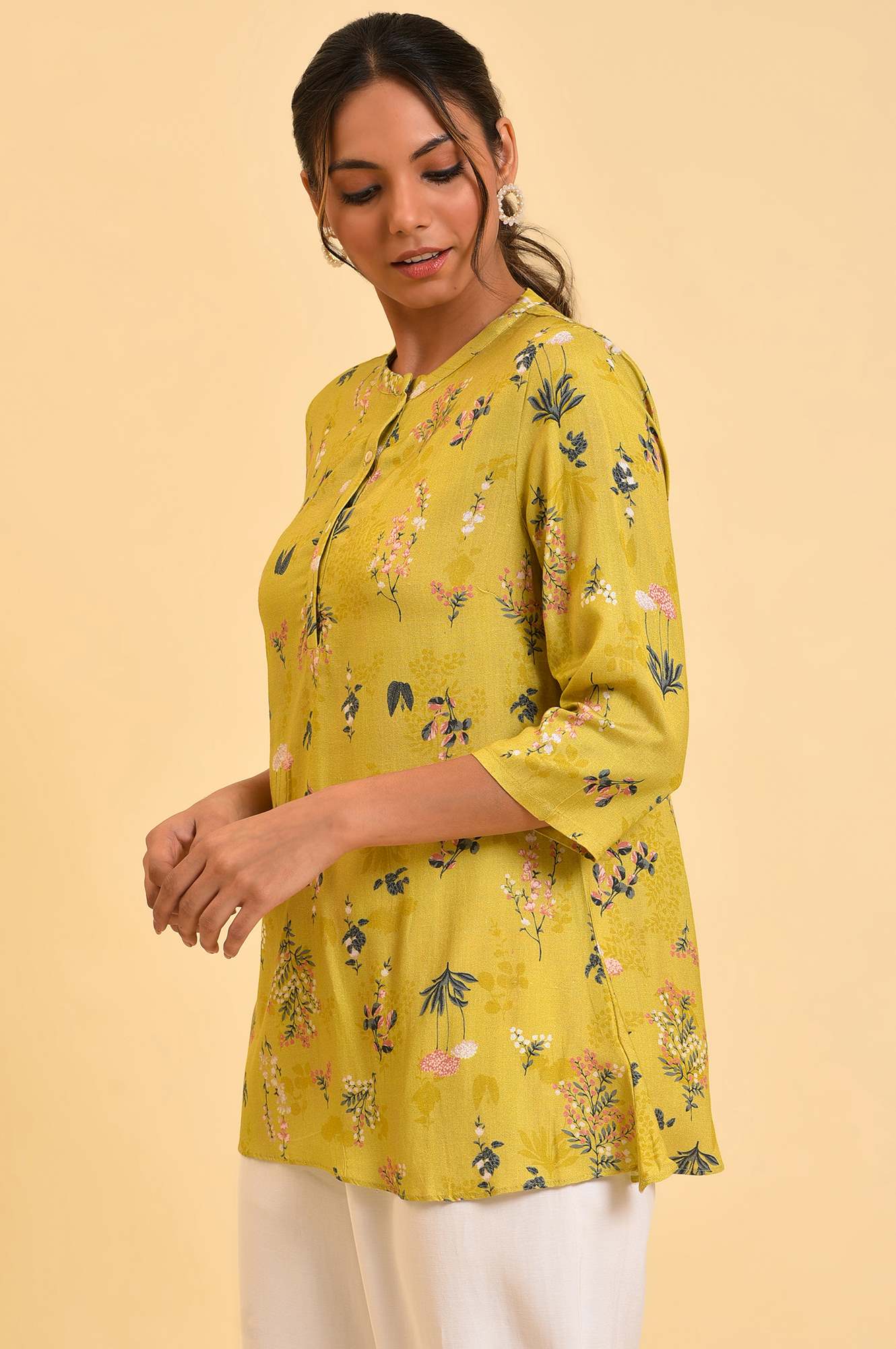 W for Woman Yellow Floral Straight Top