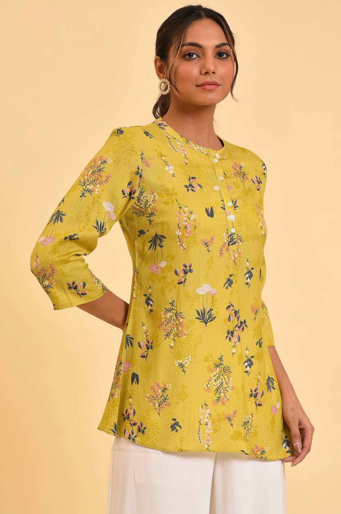 W for Woman Yellow Floral Straight Top