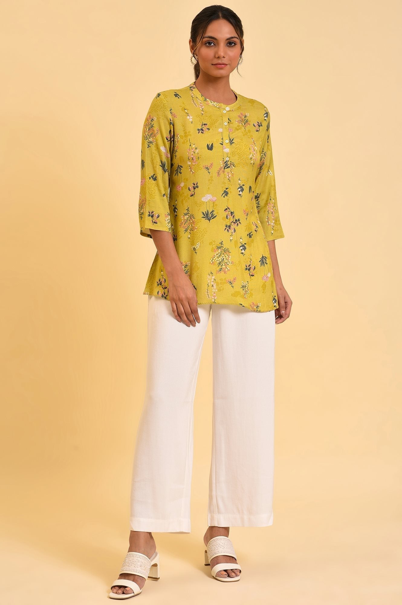 W for Woman Yellow Floral Straight Top