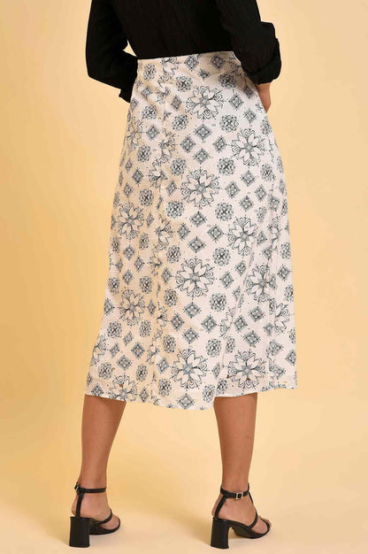 W for Woman Ecru Printed Schiffli Skirt
