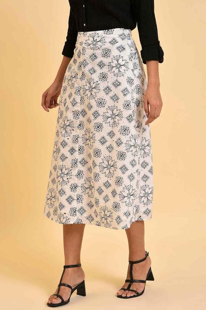 W for Woman Ecru Printed Schiffli Skirt