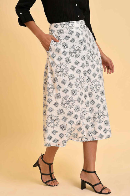 W for Woman Ecru Printed Schiffli Skirt