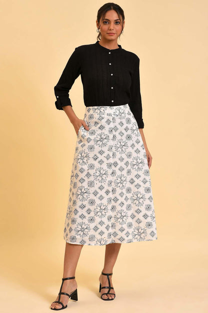 W for Woman Ecru Printed Schiffli Skirt