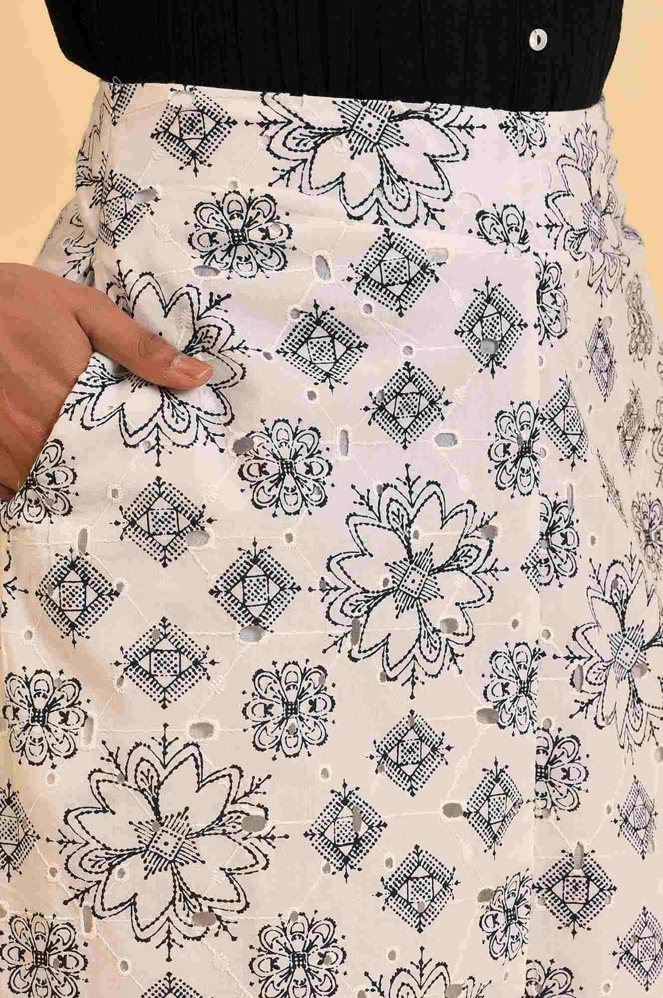 W for Woman Ecru Printed Schiffli Skirt