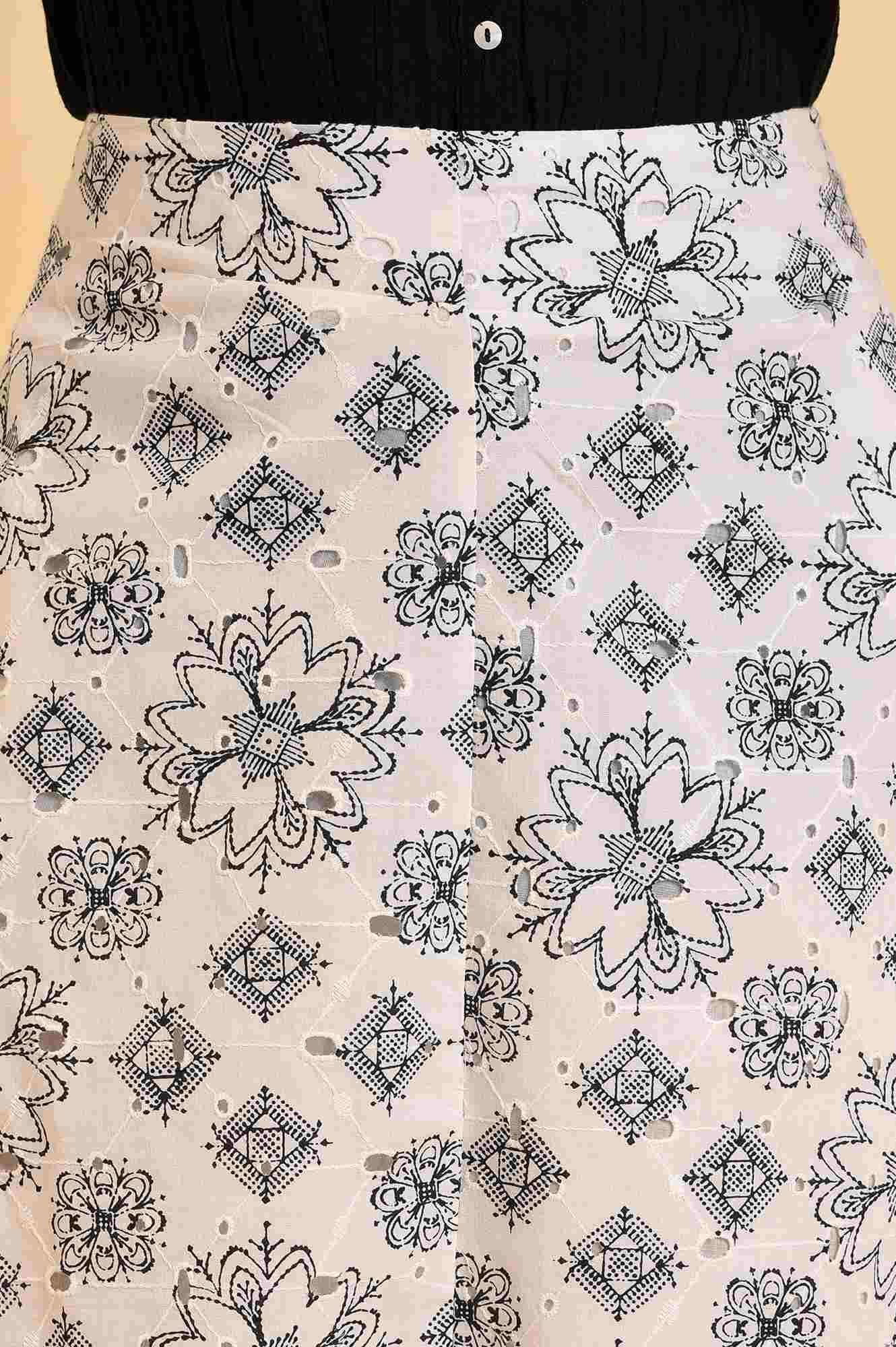 W for Woman Ecru Printed Schiffli Skirt