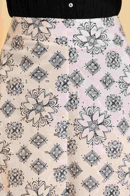 W for Woman Ecru Printed Schiffli Skirt