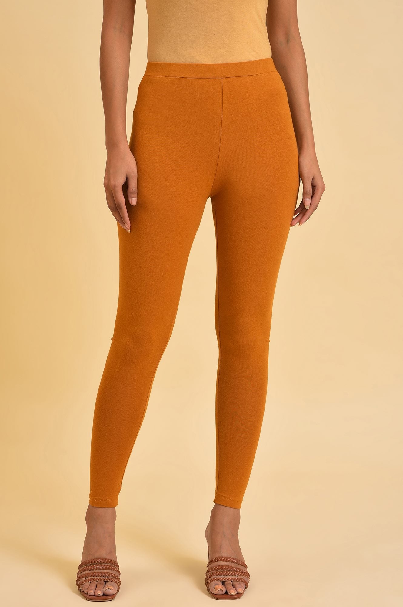 W for Woman Mustard Yellow Cotton Jersey Tights